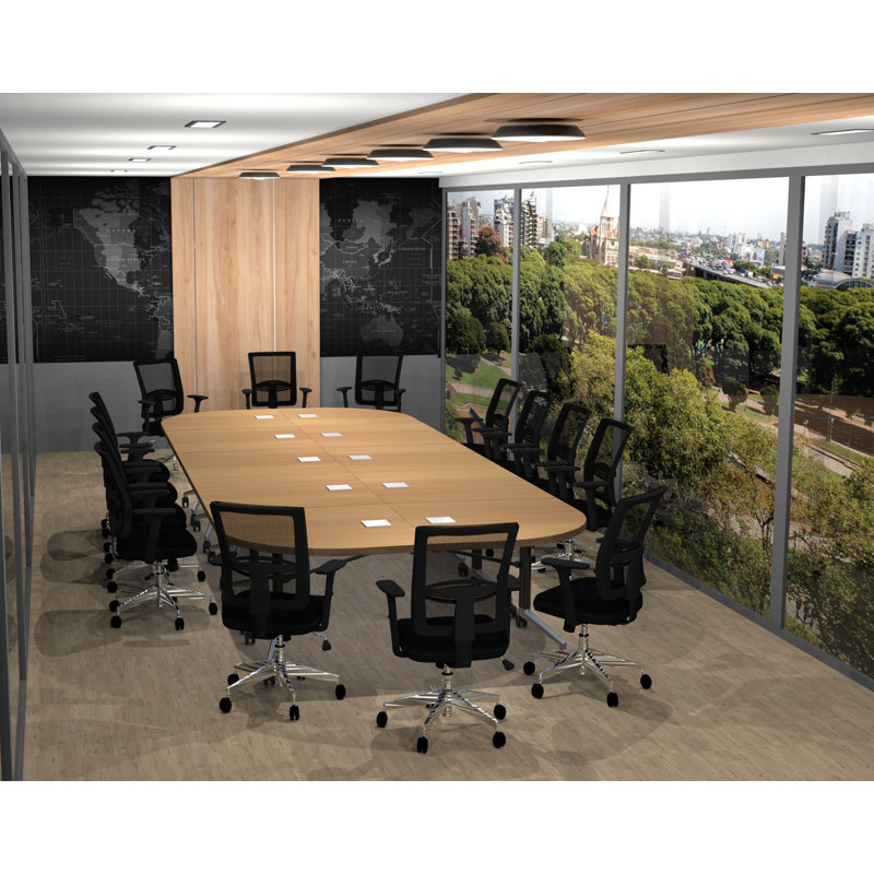 Rectangle 14 Person 80'' L Training Table and Chair Set with Cable Management, Beech