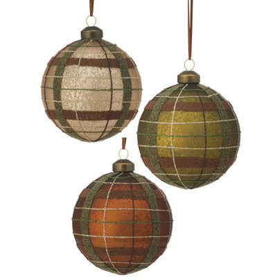Jaqual 4'' Plaid Glass Ball Ornament