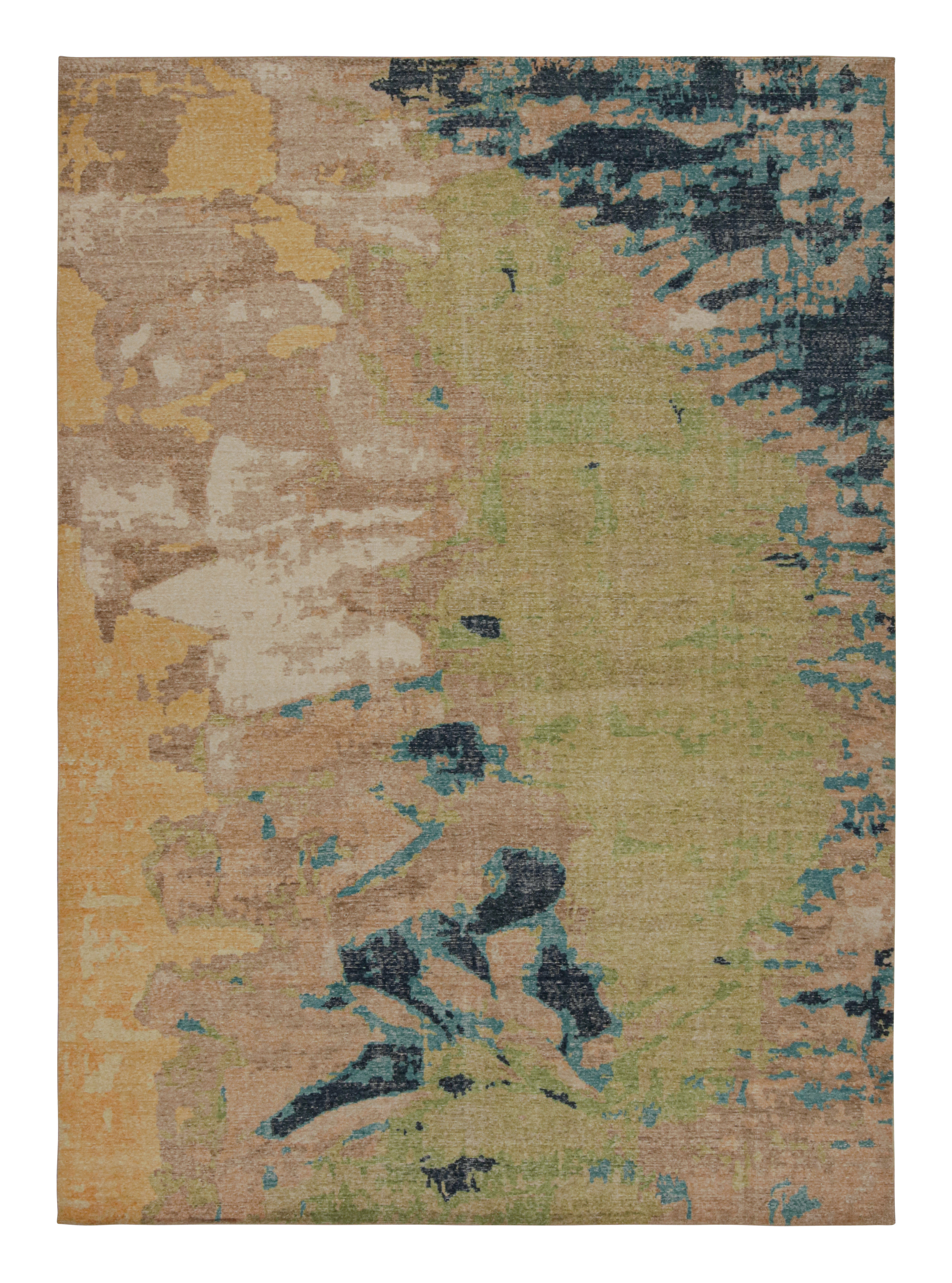 Rug & Kilim’S Contemporary Distressed Abstract Rug In Beige, Blue And ...