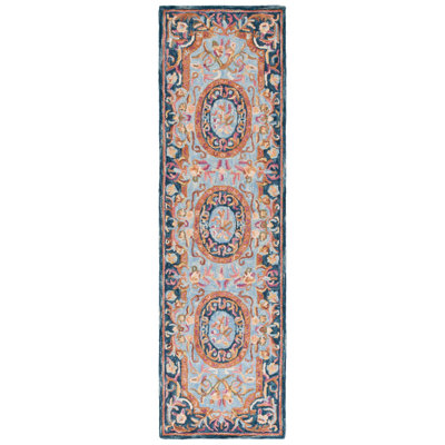 Savonnerie Hand Tufted Wool/Cotton Oriental Rug in Yellow/Orange/Blue