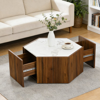 2 Drawer Hexagon Coffee Table by Ivy Bronx