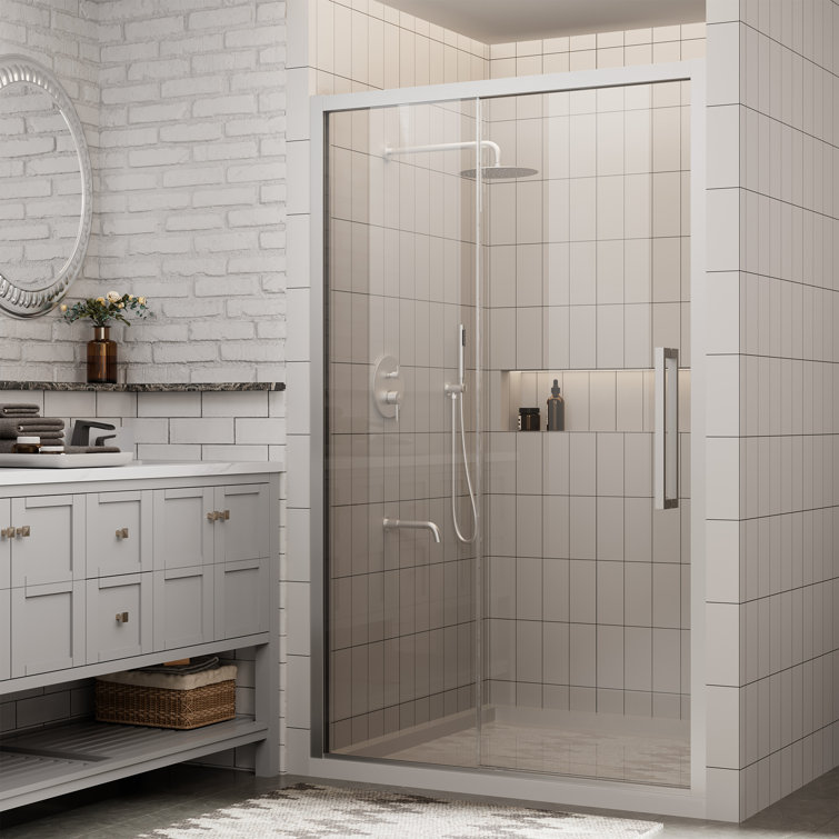 45"-48" W x 76" H Reversible Framed Sliding Shower Door With Soft Close And Clear Tempered Glass