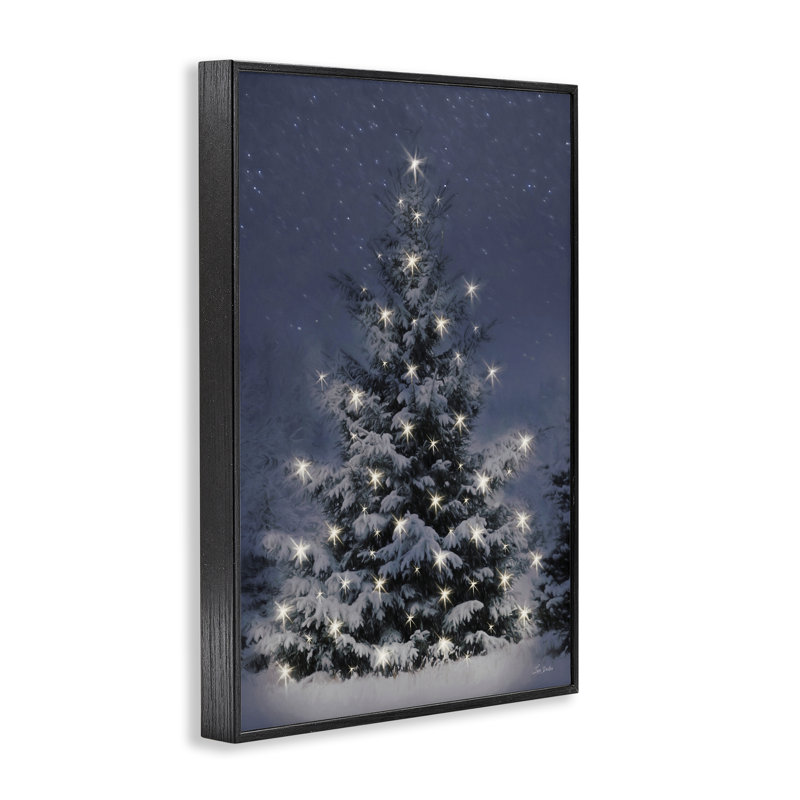Arbre de Noël enneigé encadré, estampe numérique, conception par Lori Deiter, H 18 po x l 12 po, Giclée encadrée noir minuit