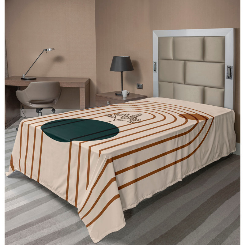 Drap plat moderne de style bohème Ambesonne, Drap plat pour lit simple, Pêche / cannelle / motif abstrait bleu sarcelle f