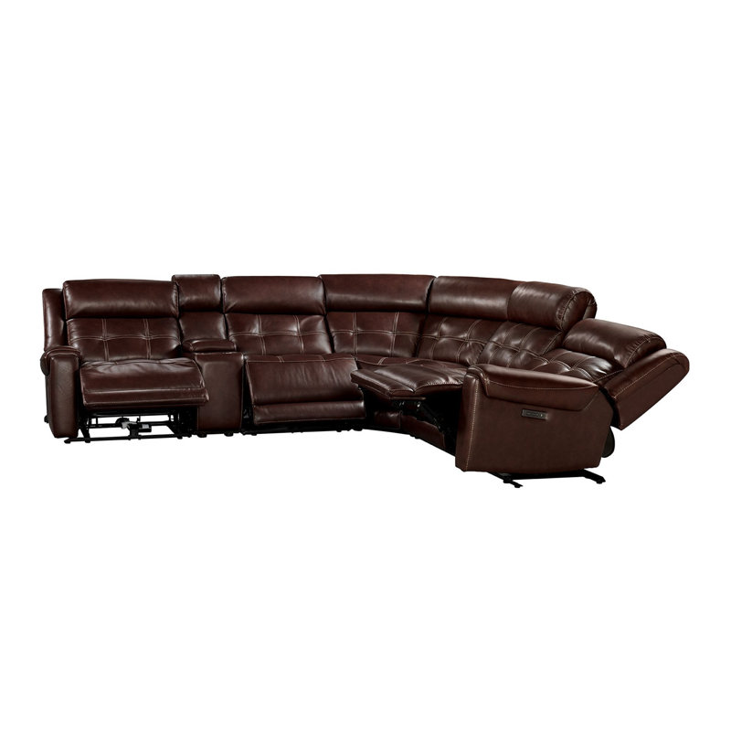 Brown Faux Leather Six-Piece Tufted Recliner Sectional