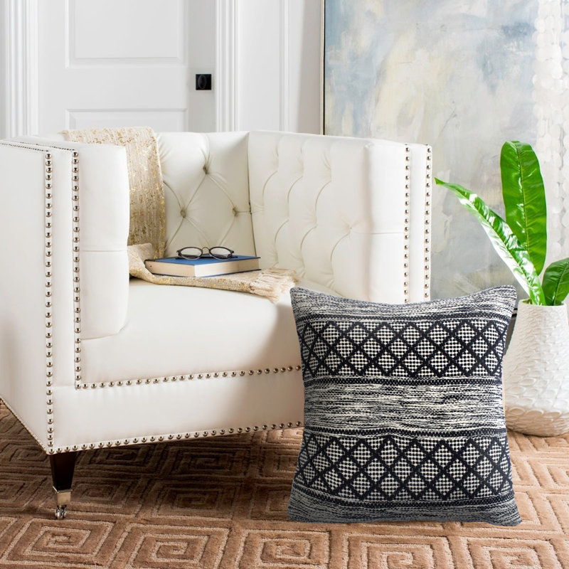 Hand-Woven Black and White Cotton Geometric Pillow Cover