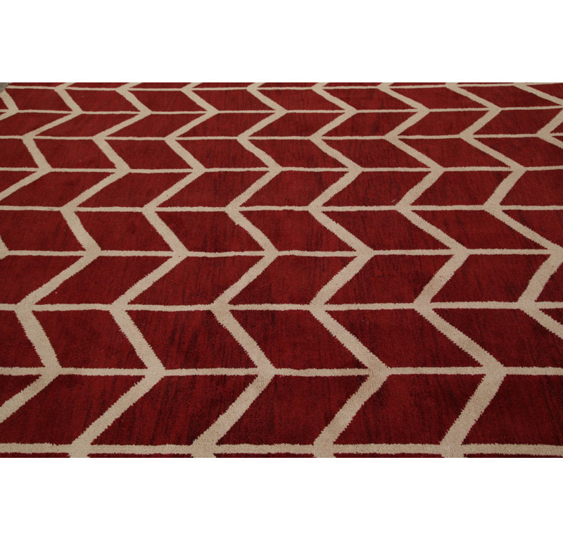Tapis rouge en laine 9 pi 10 po x 8 pi 3 po oriental à la main one-of-kind-noué la Senac