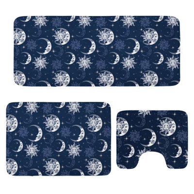 Half Moon Bathroom Rug Set 3 Pieces U-Shape & Rectangle Mats Violet Blue Ceil Blue