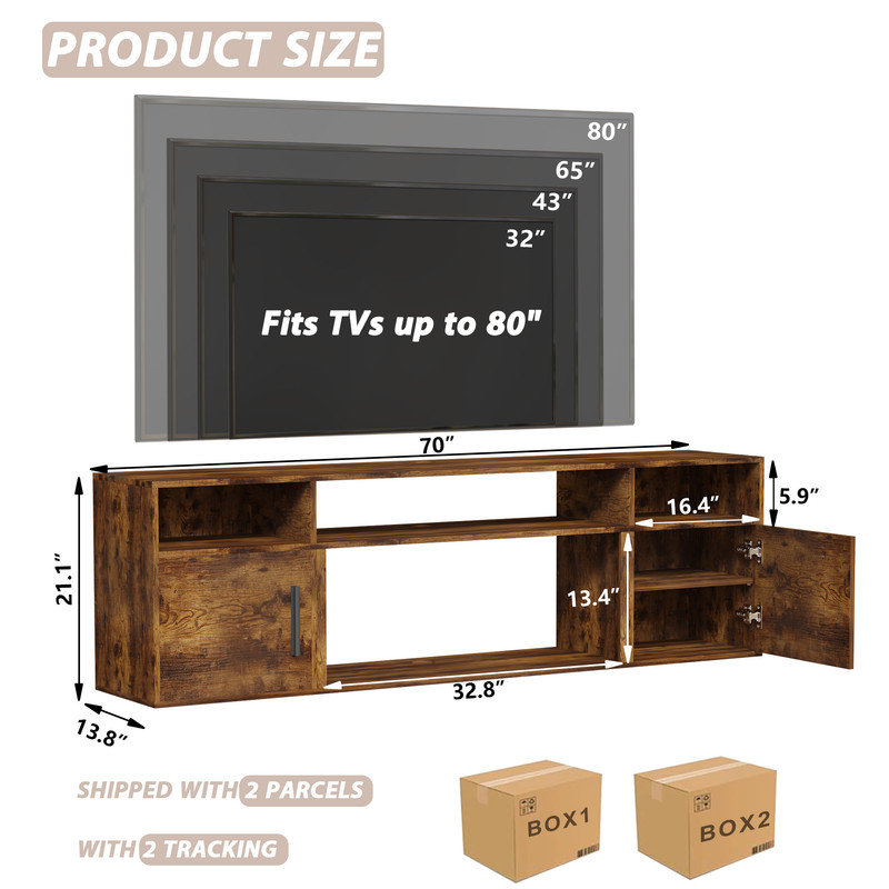Alazik Floating TV Stand with 36" Electric Fireplace, Brown