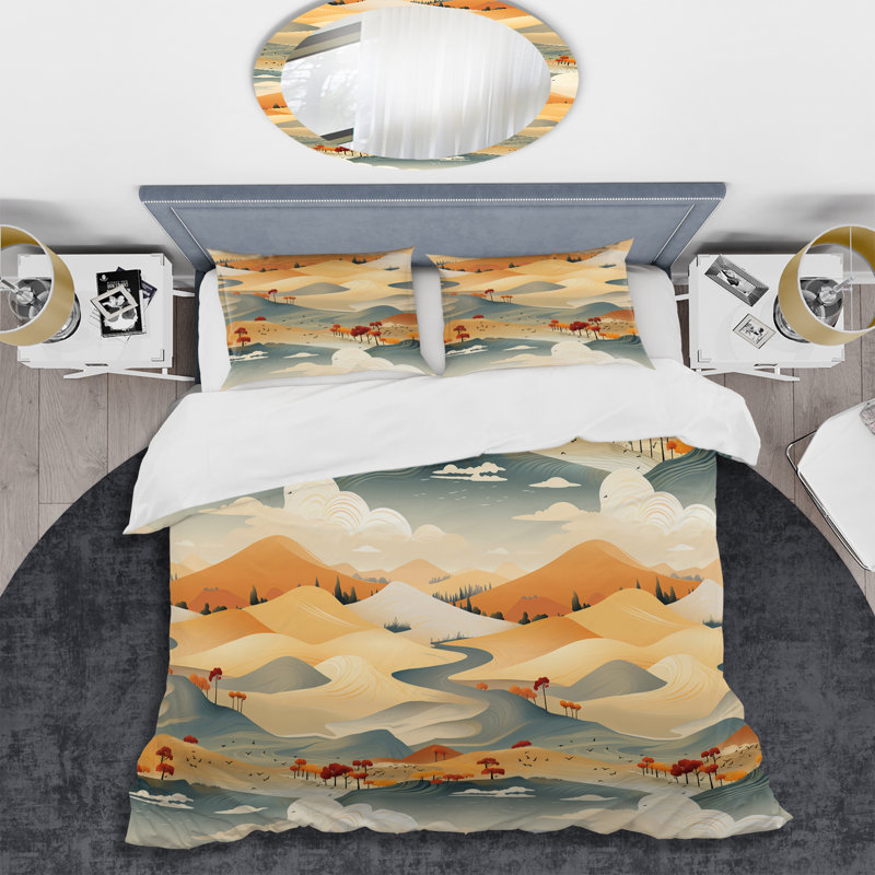 Ensemble de housse de couette Minimalist Landscape V I, Housse de couette pour grand lit et 2 taies décor