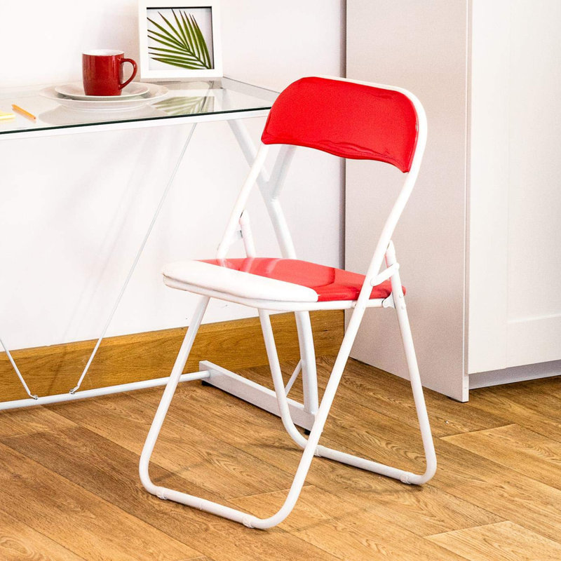 Metal Frame Foldable Desk Chair, Red