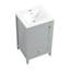 Meuble-lavabo gris de 50 cm avec lavabo, style moderne, autoportant, fini peint, porte à fermeture amortie, tablette de rangement, tiroir, panneau, céramique, métal, gris, espace, acier inoxydable