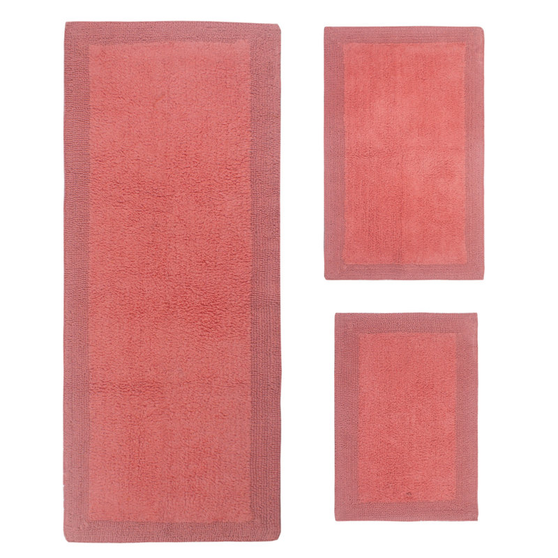 Bruss Luxury 100% Cotton Reversible Bath Rug (Set of 3), Coral