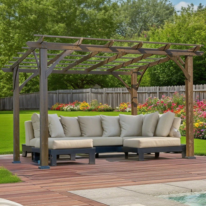 10 pi. L 12 pi. Pergola d'extérieur, abri de jardin en bois pour soutenir les plantes grimpantes, jardin, patio, cour arrière, terrasse, brun
