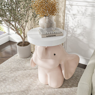 Lucky Elephant Side Table  - Hand-Cast Resin Accent End Table & Nightstand - Unique Animal Sculpture Stool For Living Room, Nursery, & Patio