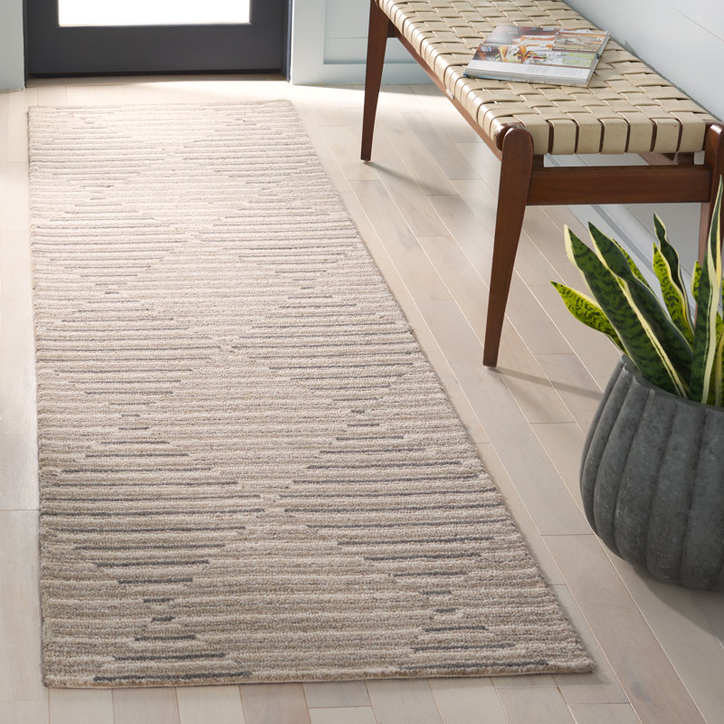 Dyce Ebony Hand Tufted Wool Cotton Geometric Rug in Beige/Ivory, Runner 2'3" x 9'