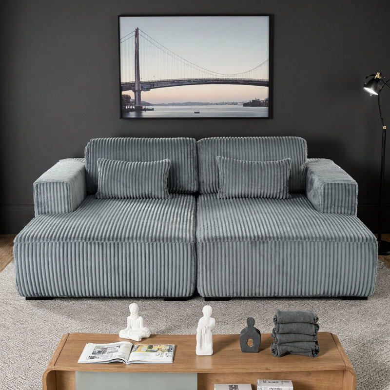 Canapé-lit double confortable en velours côtelé blanc avec coussins pour des espaces de détente, Gris