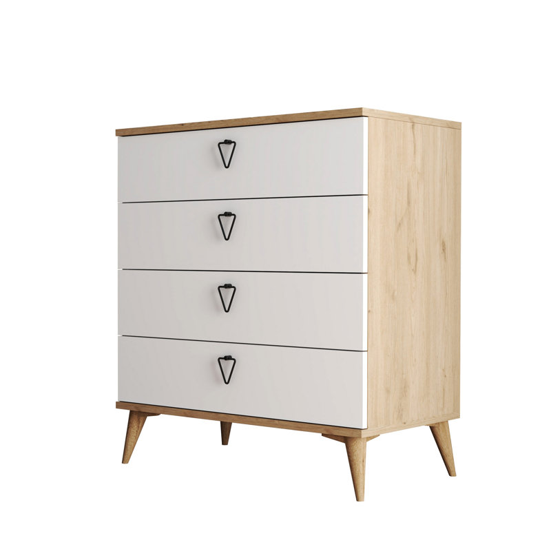 4 Drawer 32" W Dresser, Oak/White