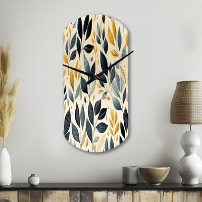Moderne feuille motifs VI - horloge murale asymétrique en métal plantes, impression d'horloge cylindrique bleu sarcelle