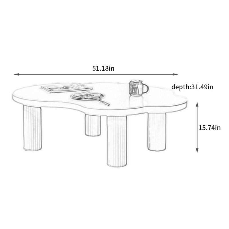Table à thé en bois massif avec nuages crème, H 15,74 po x L 51,18 po x l 31,49 po