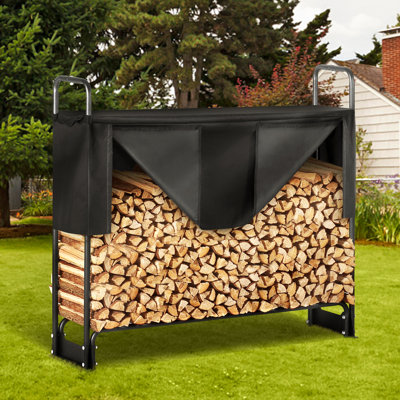 17 Storeys 4.3FT Outdoor Firewood Rack With Cover, Heavy Duty Metal Log Rack & 600D Oxford Waterproof Cover