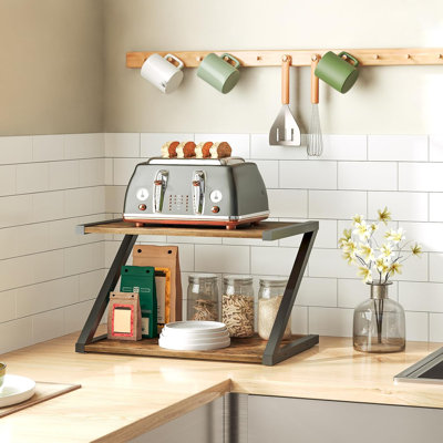 Support d'imprimante de bureau, bureau d'imprimante double couche avec support de rangement, support d'imprimante sous le bureau, support de rangement ouvert, facile à assembler, brun simple