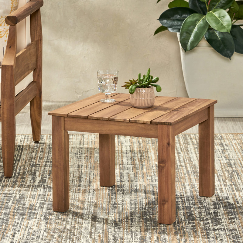 Table d'appoint en bois à lattes élégantes, style minimaliste, 49 x 49 x 39 cm, marron, assemblage requis (plateau inclus), dimensions : 49 x 38 cm (L x P x H).