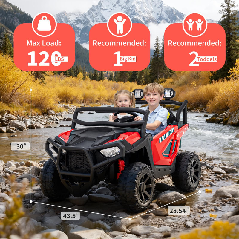 Voiture UTV électrique 2 places 24V pour les grands enfants, véhicule à 4 roues avec télécommande, système de suspension, démarrage en douceur et 3 vitesses réglables