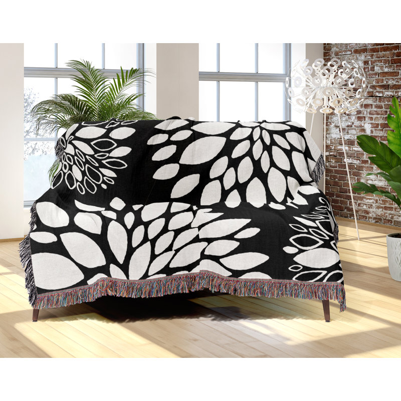 Jeté floral en coton, 50 x 70, Noir