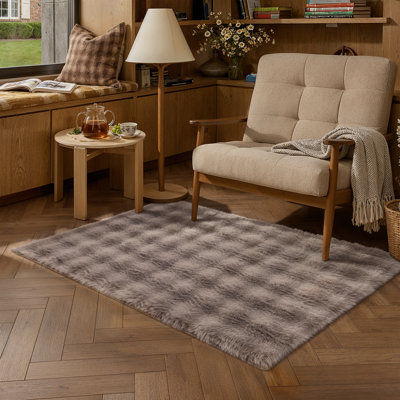 Modern Soft Solid Rabbit Faux Rug Machine Washable Area Rug with Non-Slip