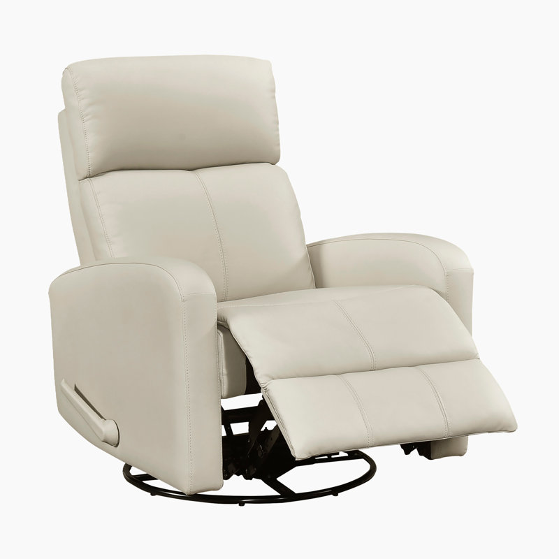 Fauteuil inclinable et oscillant pivotant en cuir fleur de qualité supérieure de 31,5 po avec pivot à 360 degrés Louis, mouvement doux et mousse enveloppée de Dacron