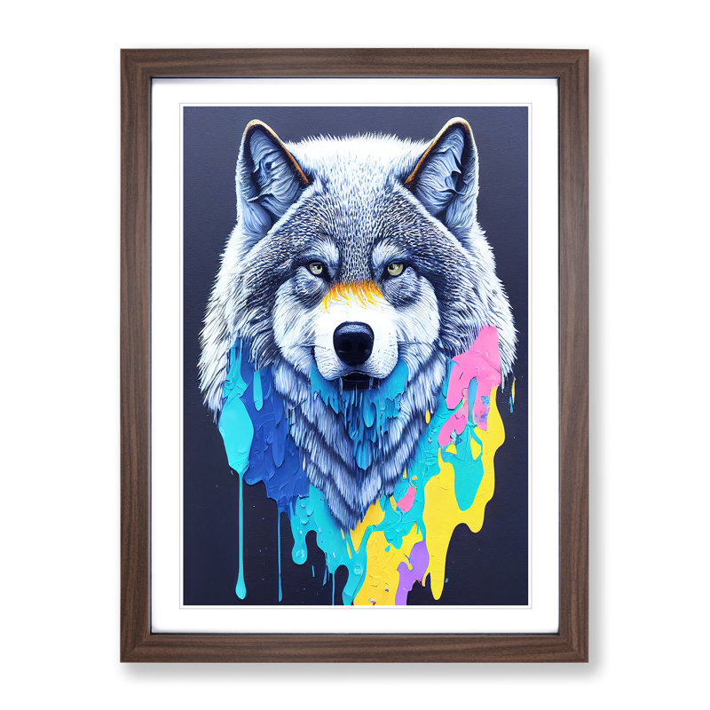 Wolf Paint Drips No.2 Abstract - Wall Art, 64cm H x 46cm W x 2cm D, Walnut Framed Paper