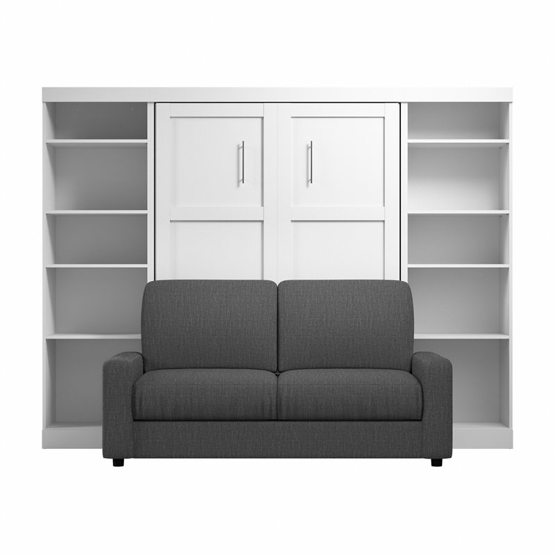 Arlex Murphy Bed with Storage, White/Gray, Full
