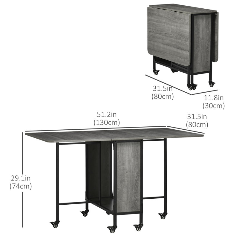 Mobile Folding Table Folding Kitchen Table Extendable Dining Table With 6 Wheels And Storage Rack