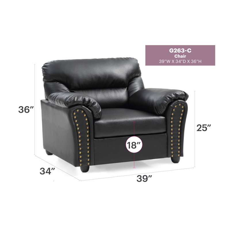 Fauteuil club large de 39 po Chahine, Similicuir noir
