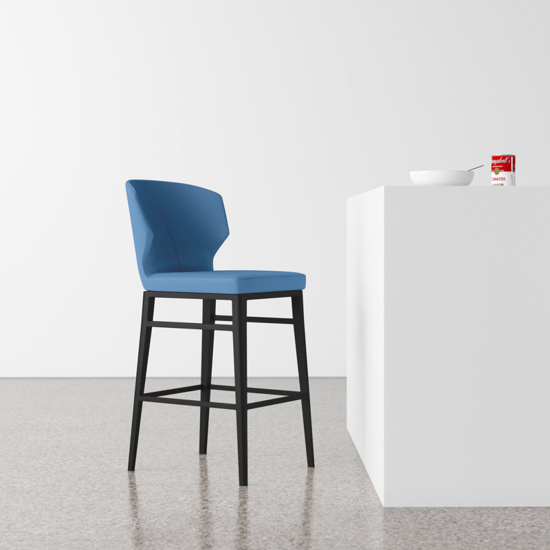 Delaney Upholstered Stool with Metal Frame, Blue, Counter Stool (26" Seat Height)