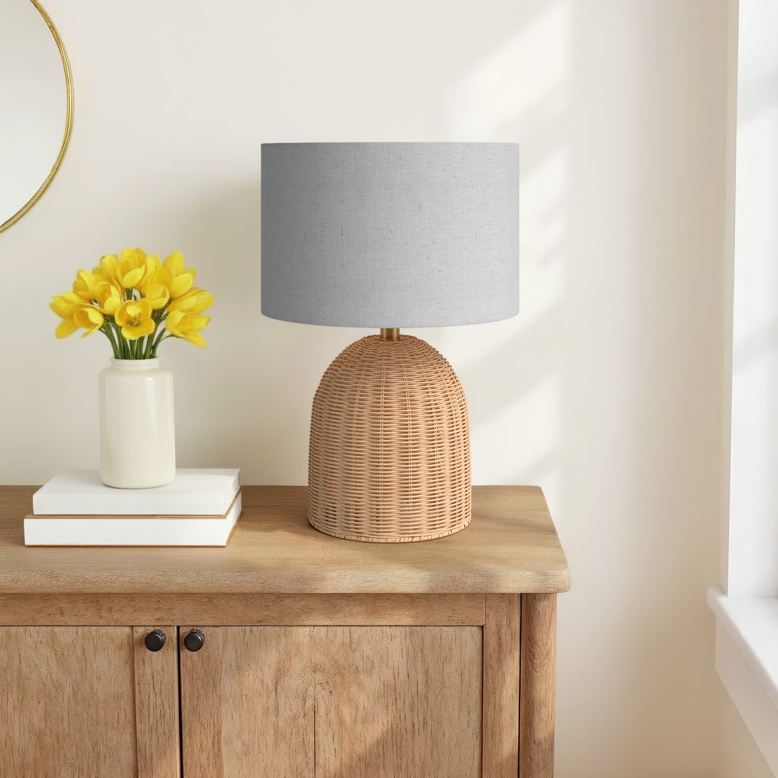 Wicker/Rattan Table Lamp, 18.25" H x 12.5" W x 12.5" D