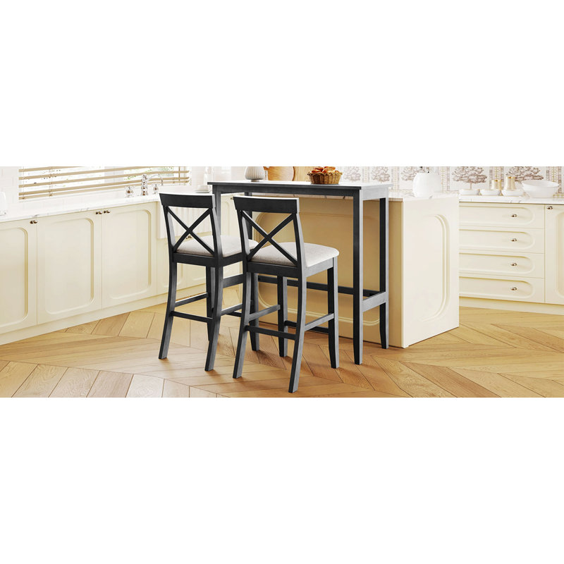 Ensemble de salle à manger à hauteur de bar rectangulaire en bois Farmhouse 4 avec 2 chaises pour les petits espaces, une table avec deux chaises pour la salle à manger