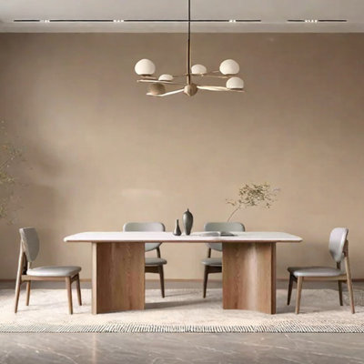 Simple ash wood sintered stone dining table set