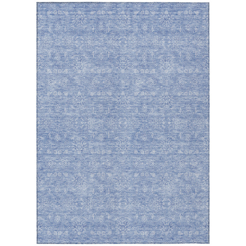 Tapis extérieur lavable floral bleu ciel et ivoire 5 pi x 8 pi