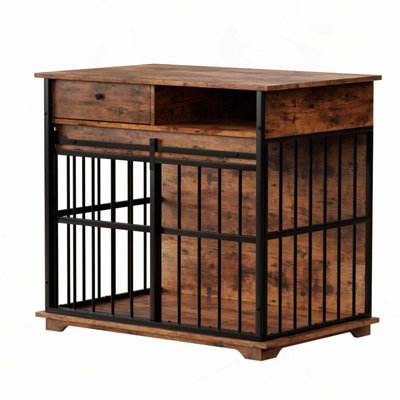 Mobilier pour grande cage avec plateau pour chiens de taille moyenne, chenil en bois