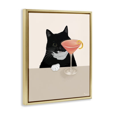 «Cat & Pink Cocktail», art mural encadré par Tara Royle