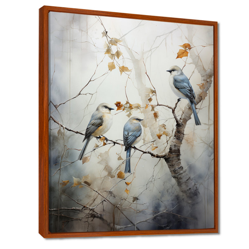 Bird Silent Watcher II - Art mural oiseau, H 32 po x l 16 po x P 1 po, Cadre flottant brun