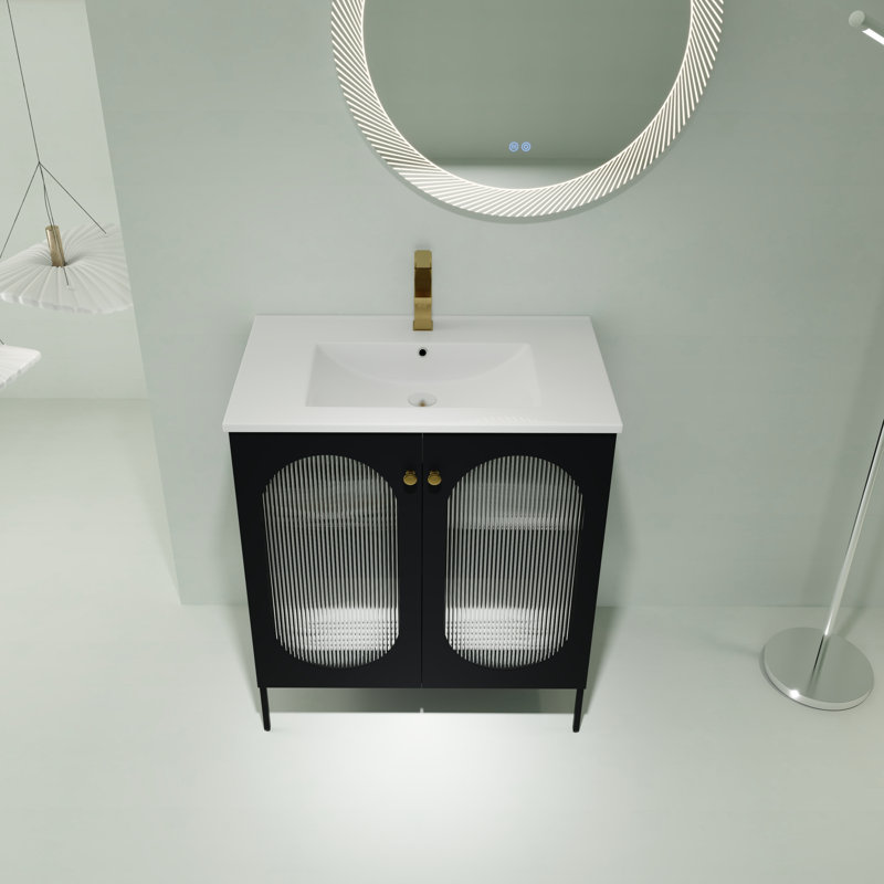 Meuble-lavabo avec lavabo en céramique Ebern Designs, Noir