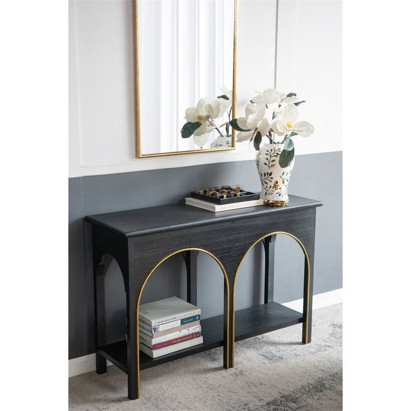 Console 47,2 x 15,7 x 31,9 po en bois noir avec accents dorés