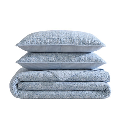 Nautica Floral Park Cotton Reversible Blue Quilt Set