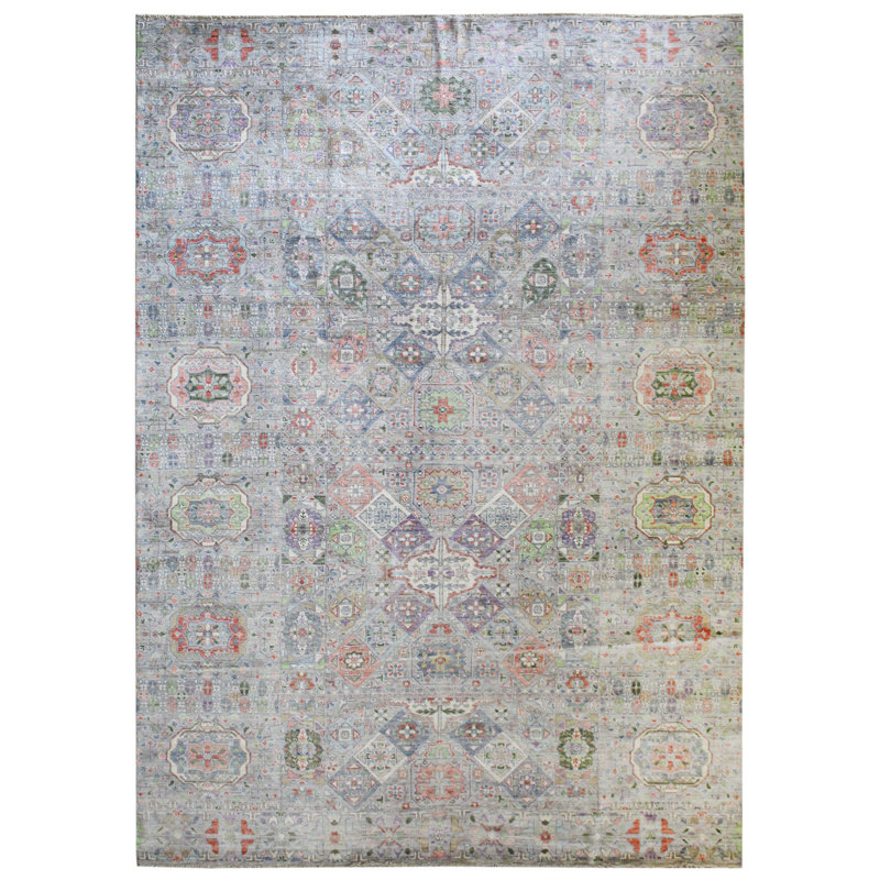 Tapis unique en laine et en coton tissé à la main de style nouvel âge 9 pi x 12 pi 7 po Mamluk