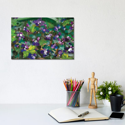 Blue Violet Flowers In Spring Grass by Valery Rybakow - Painting on Canvas
