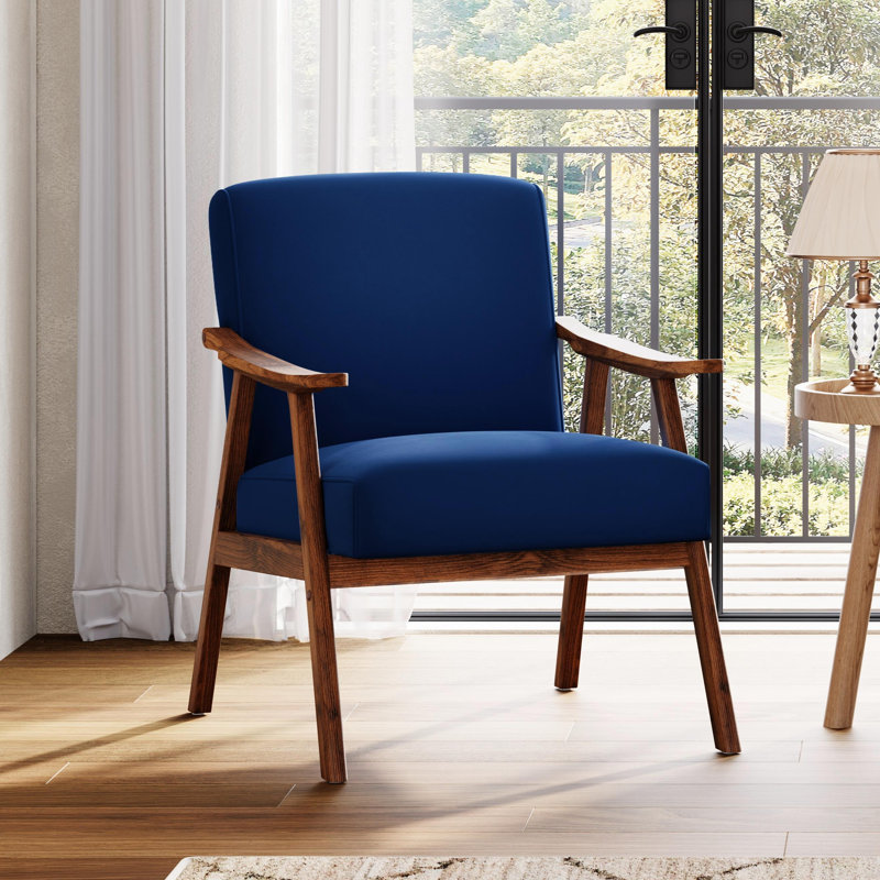 Fauteuil d'appoint Mid-Century 26 po, Velours, Bleu