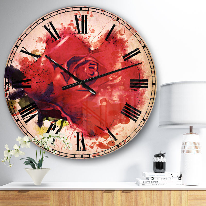 Magnifique rose rouge vif - Horloge murale traditionnelle, Surdimensionné